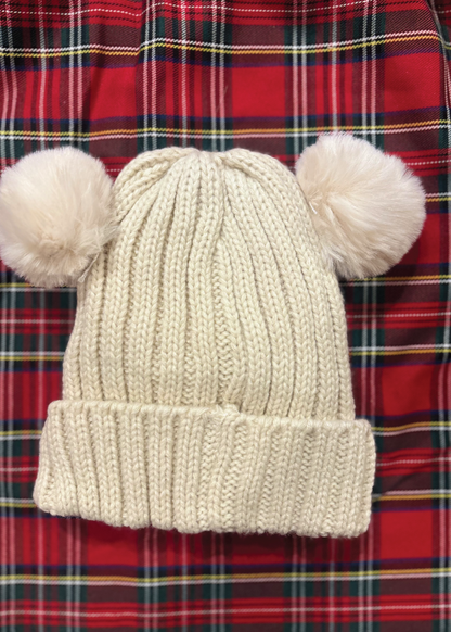 Custom Leather Patch Infant/ Toddler Double Pom Beanie