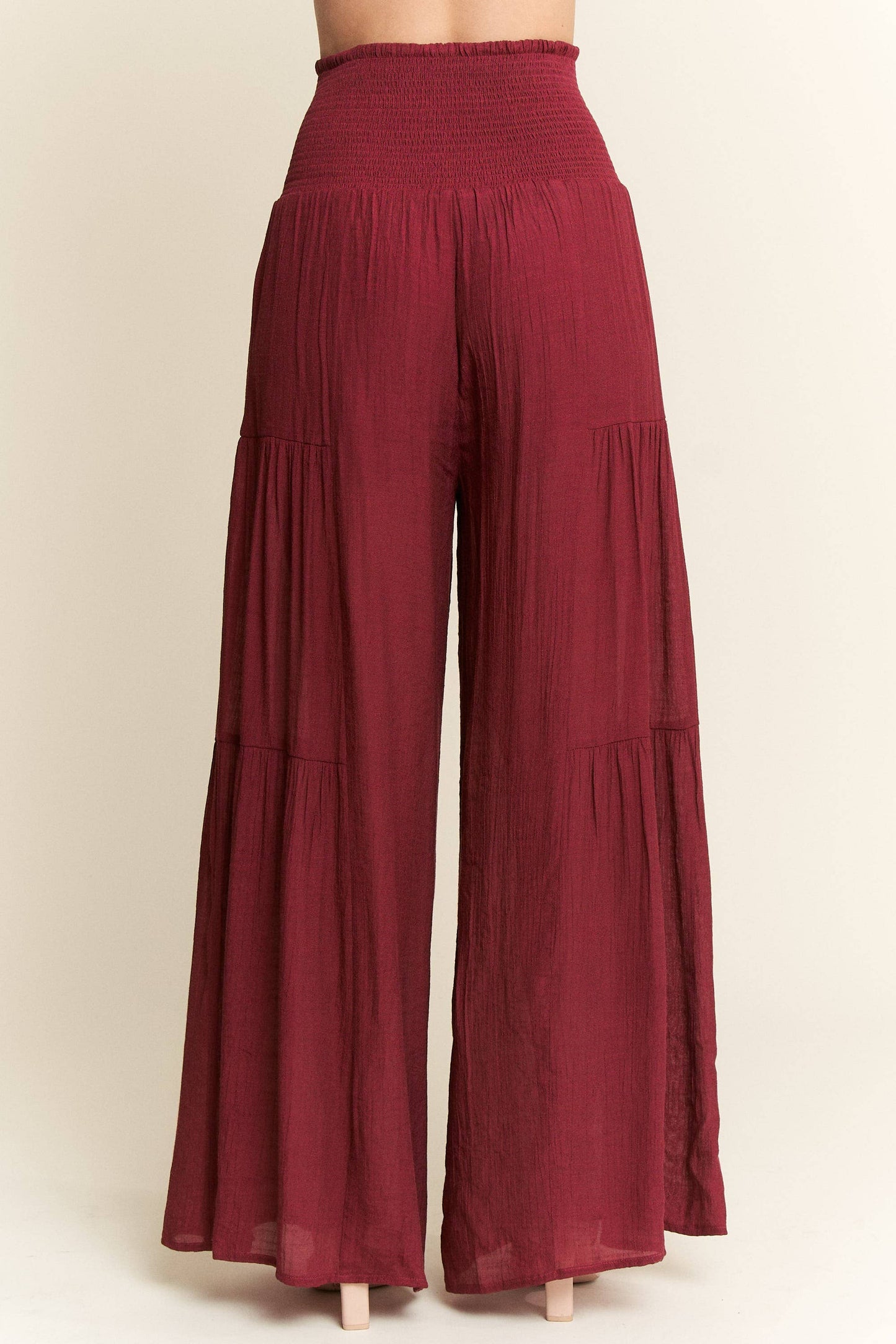 Crinkle Bow Front Smocked Waist Wide Leg Pants