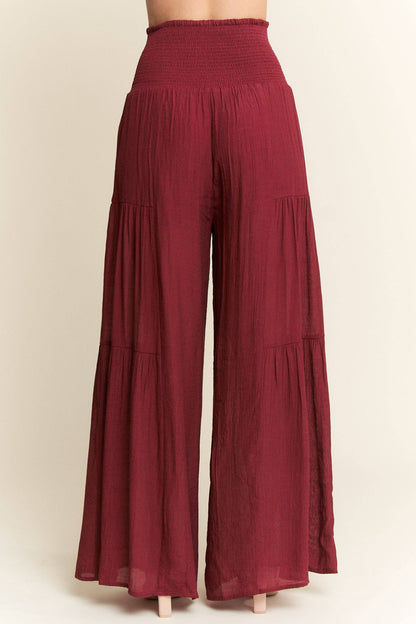 Crinkle Bow Front Smocked Waist Wide Leg Pants