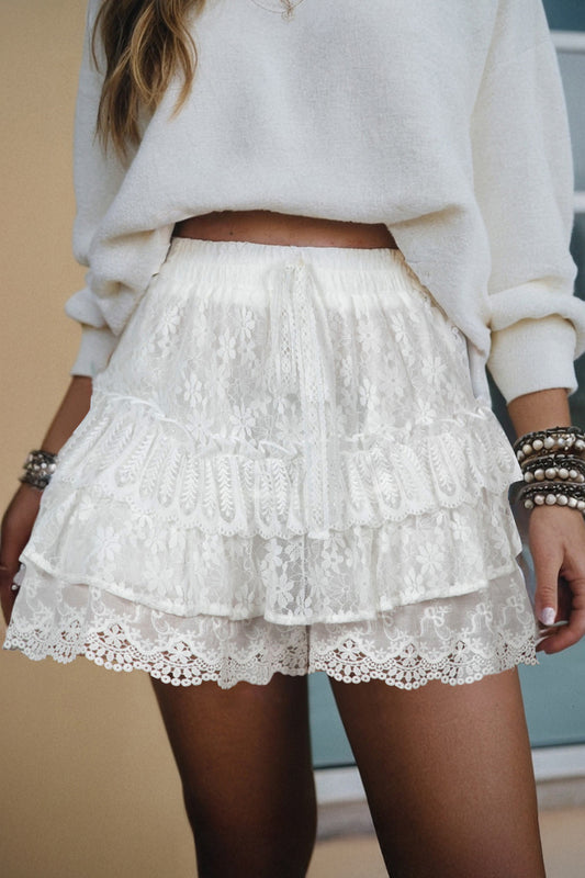 White Lace Ruffle Skort