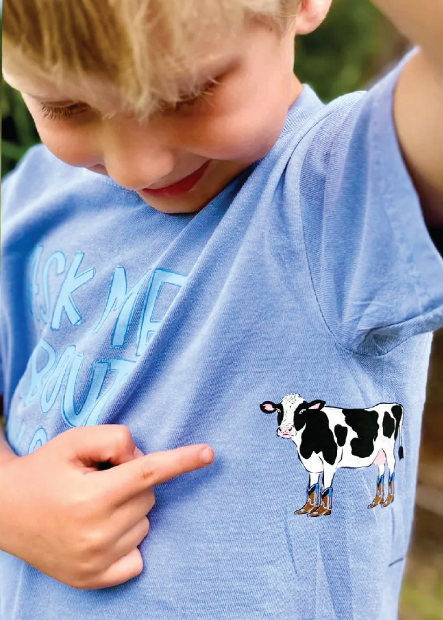 Ask me about my cow graphic tee
