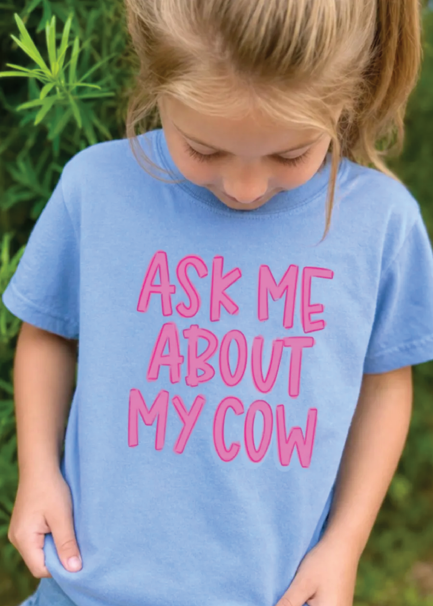 Ask me about my cow graphic tee