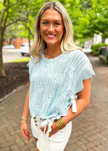 Baby Blue Side Tie Sweater