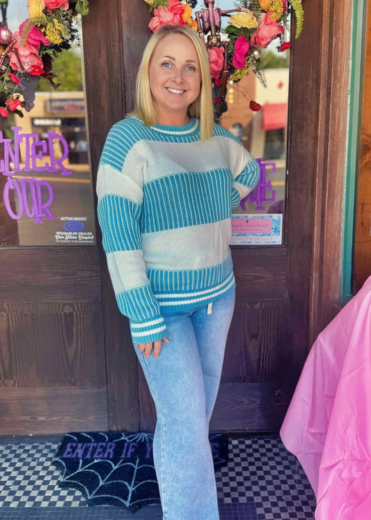 Two-Toned Drop Shoulder Loose Sweater