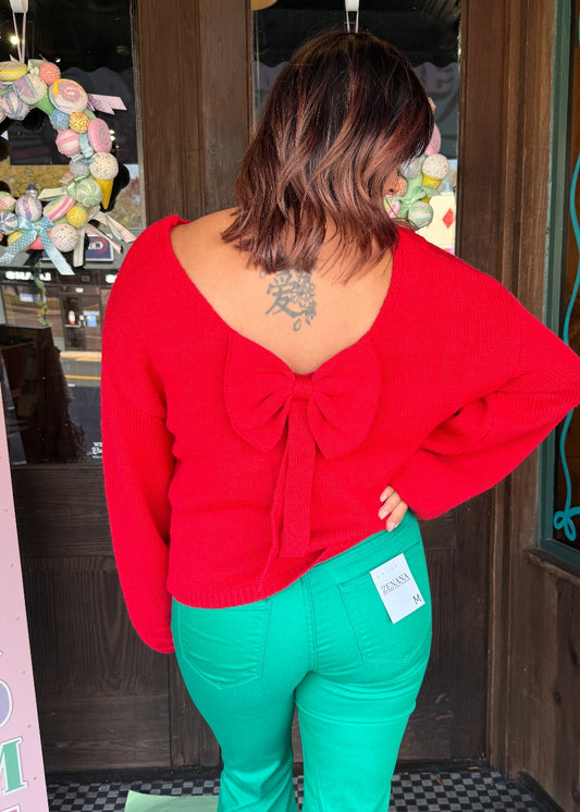 Holiday Sweetheart Bow Back Sweater