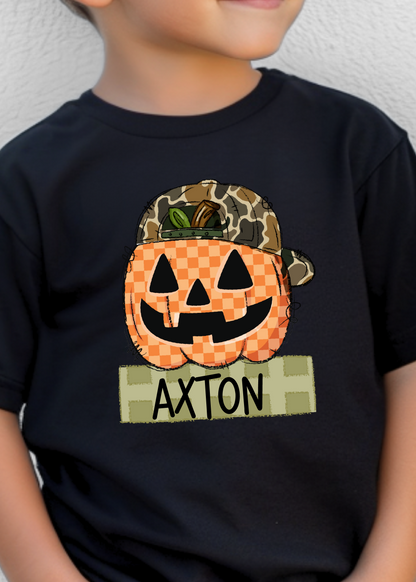 Boys Checkered Pumpkin Name Tee