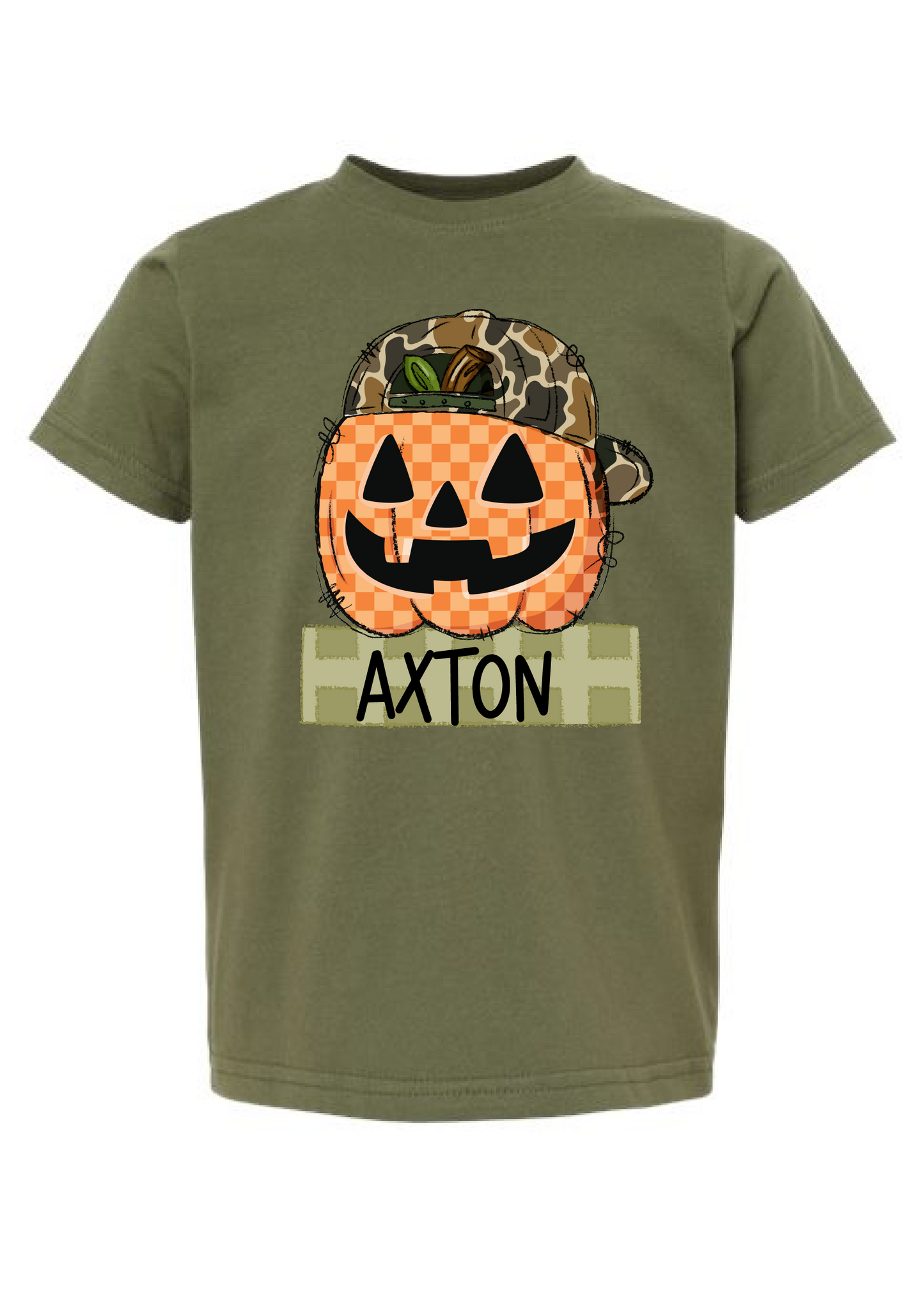 Boys Checkered Pumpkin Name Tee