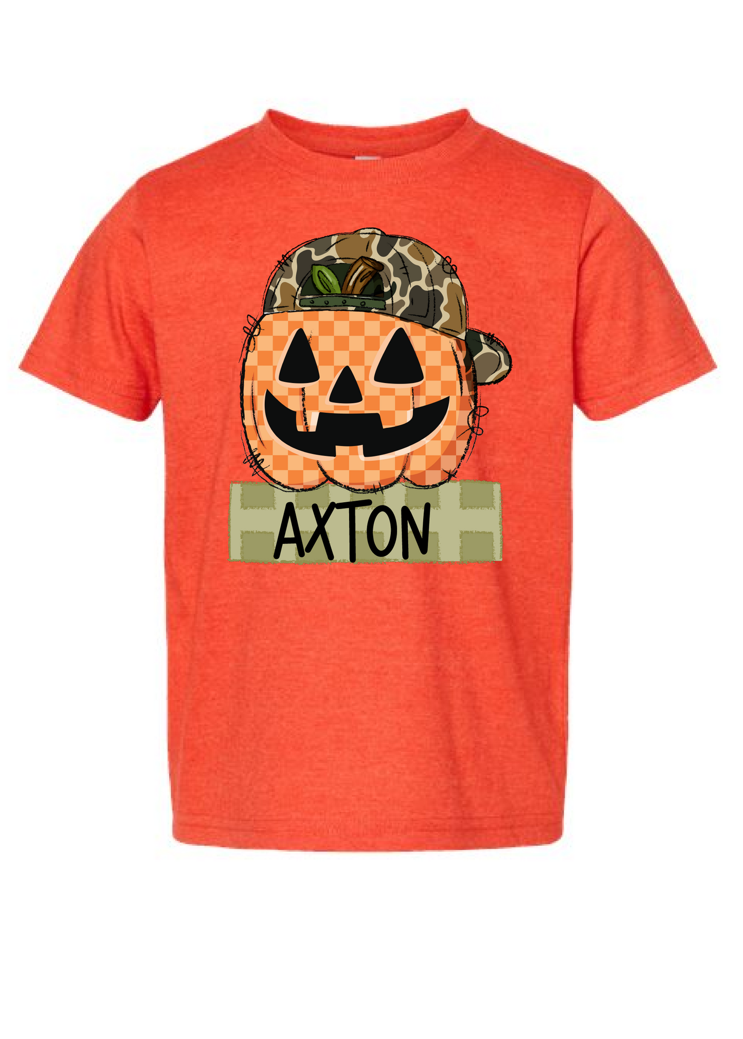 Boys Checkered Pumpkin Name Tee