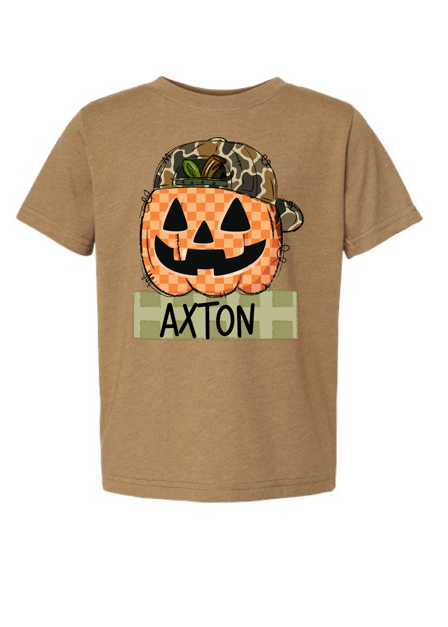 Boys Checkered Pumpkin Name Tee