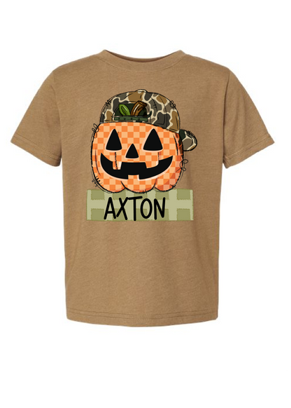 Boys Checkered Pumpkin Name Tee