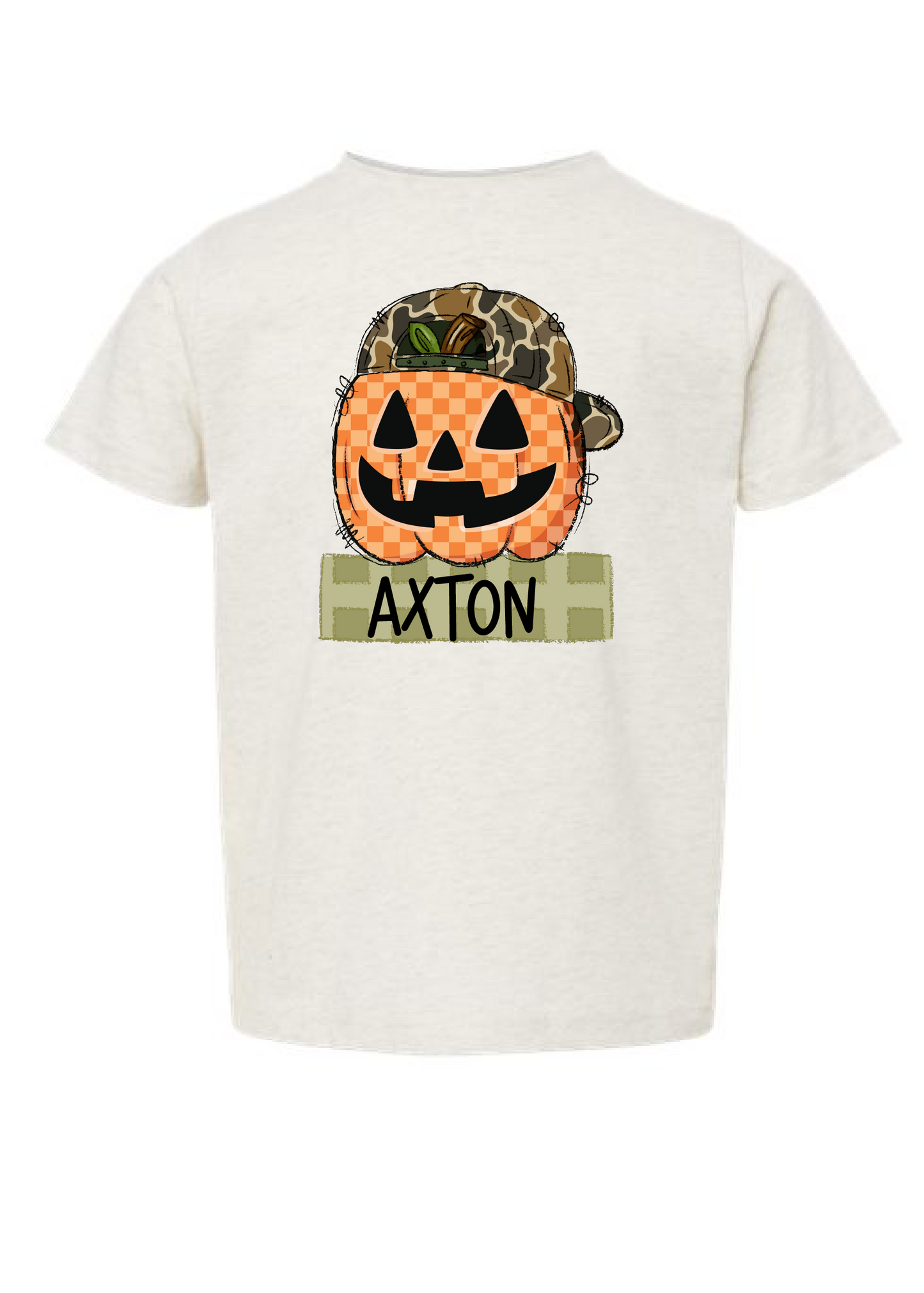 Boys Checkered Pumpkin Name Tee