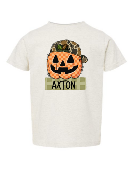 Boys Checkered Pumpkin Name Tee