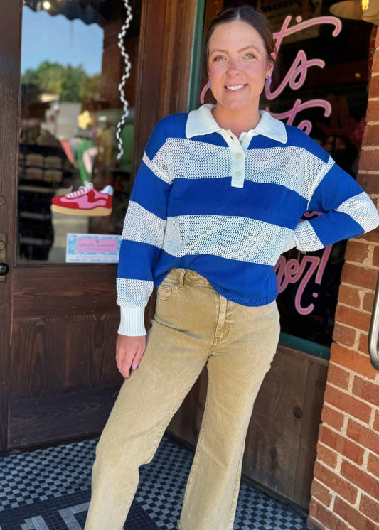 Striped Color Block Polo Knitted Sweater