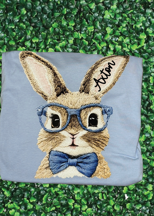 Faux Embroidered Boy Bunny Graphic Tee