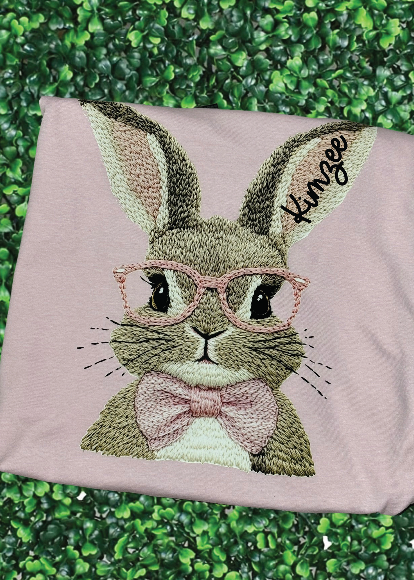 Faux Embroidered Girl Bunny Graphic Tee