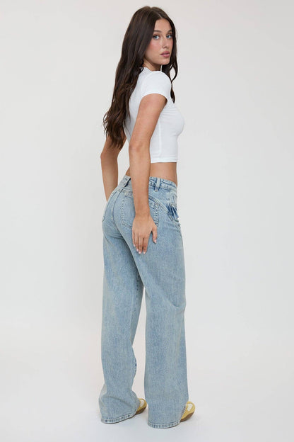 Luxe Bella Seam Detail Wide Leg Jeans-P073199