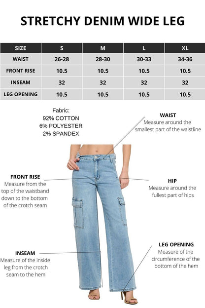 HIGH WAISTED SUPER-STRETCH DENIM CARGO WIDE LEG JEANS