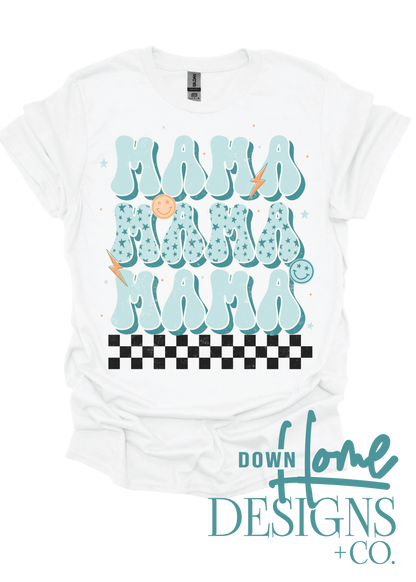 Blue Checkered Mama Tee