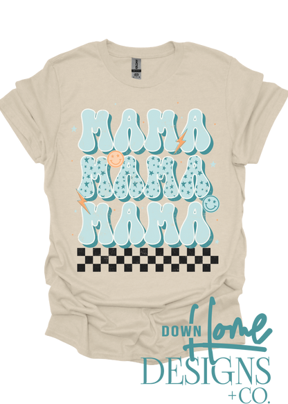 Blue Checkered Mama Tee