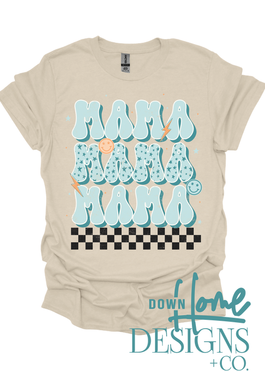 Blue Checkered Mama Tee