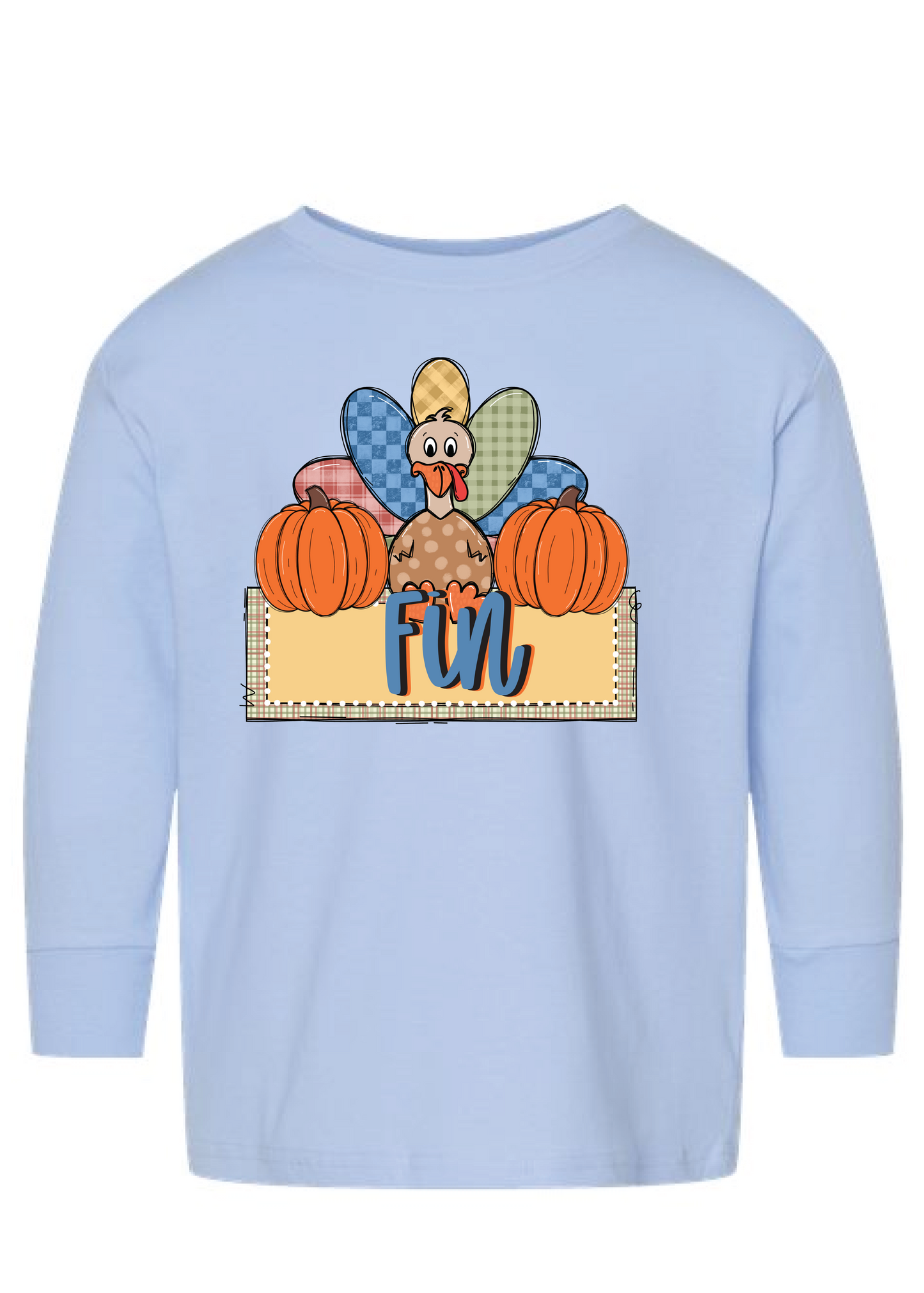 Boys Checkered Turkey Name Long Sleeve Tee