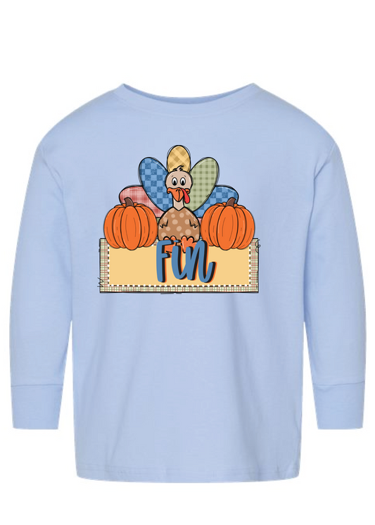 Boys Checkered Turkey Name Long Sleeve Tee