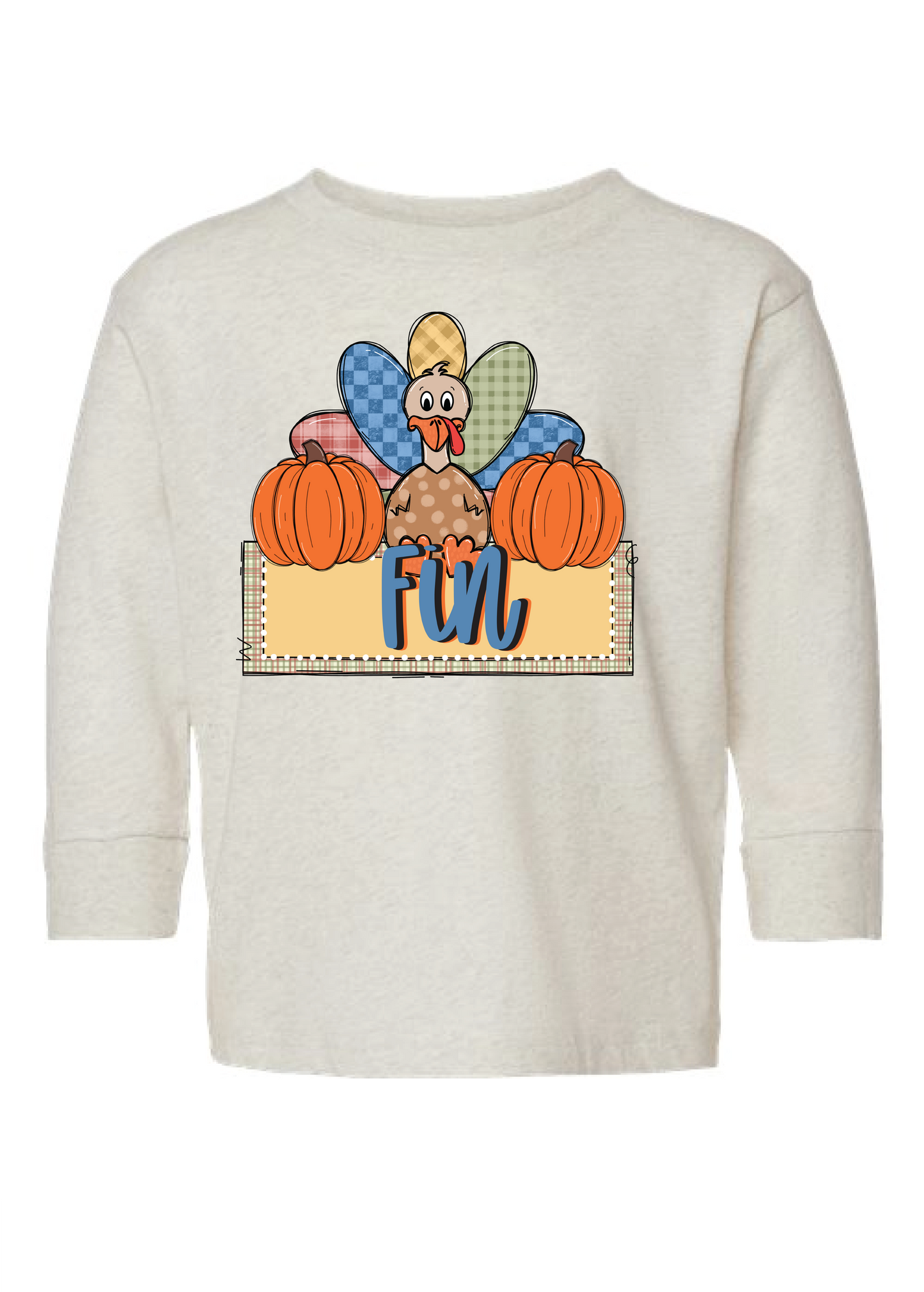 Boys Checkered Turkey Name Long Sleeve Tee