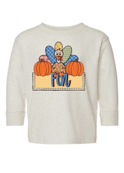 Boys Checkered Turkey Name Long Sleeve Tee