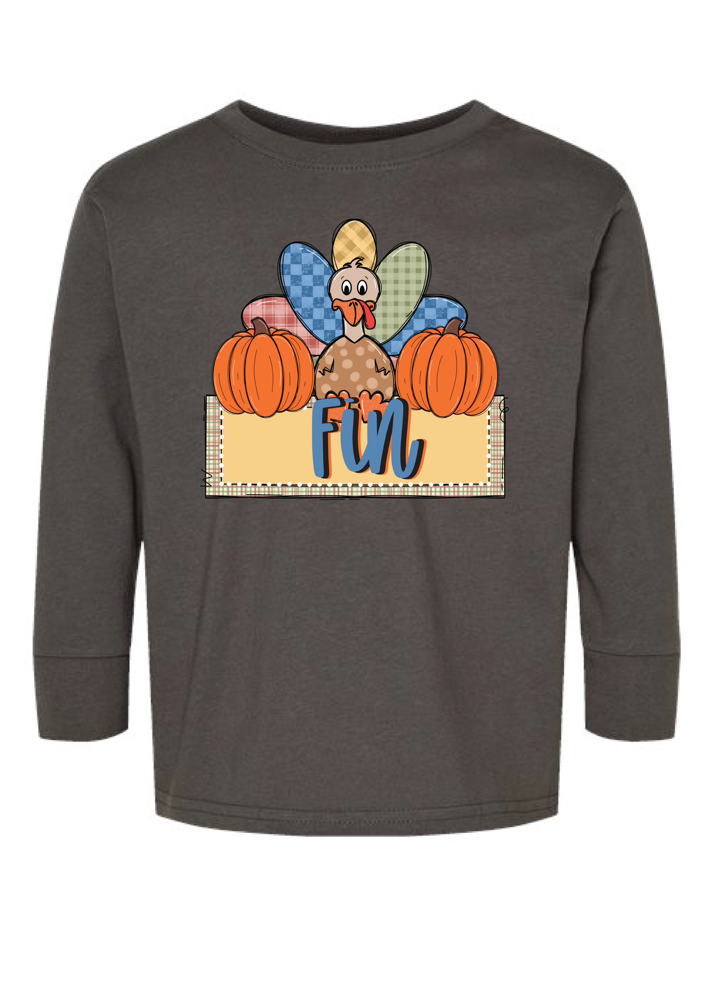 Boys Checkered Turkey Name Long Sleeve Tee