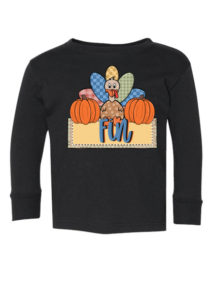 Boys Checkered Turkey Name Long Sleeve Tee