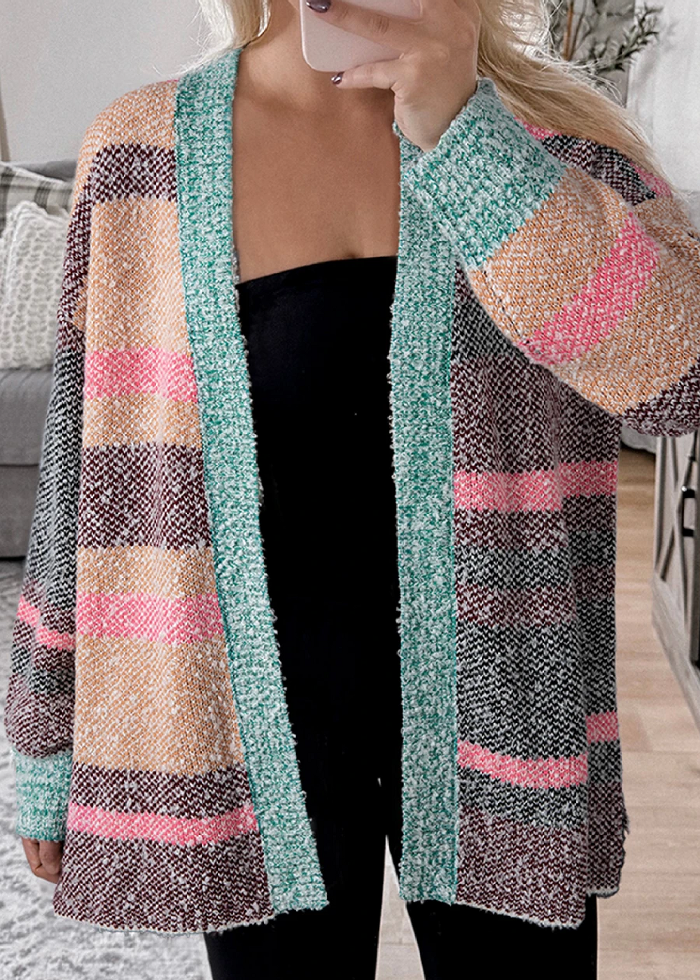 Colorblock Side Slit Cardigan