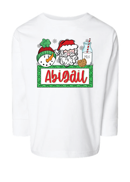 Christmas Cookies and Milk Name Drop Long Sleeve