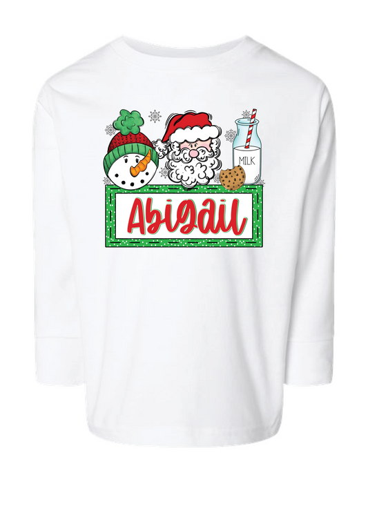 Christmas Cookies and Milk Name Drop Long Sleeve