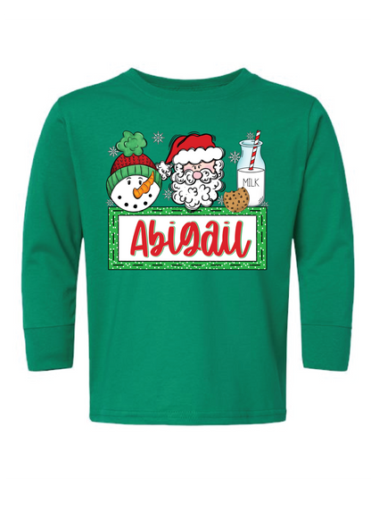 Christmas Cookies and Milk Name Drop Long Sleeve