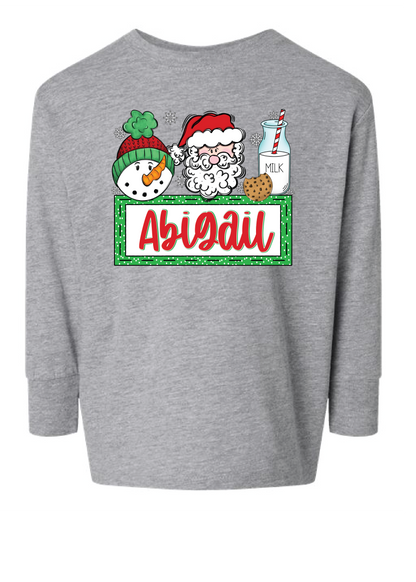 Christmas Cookies and Milk Name Drop Long Sleeve