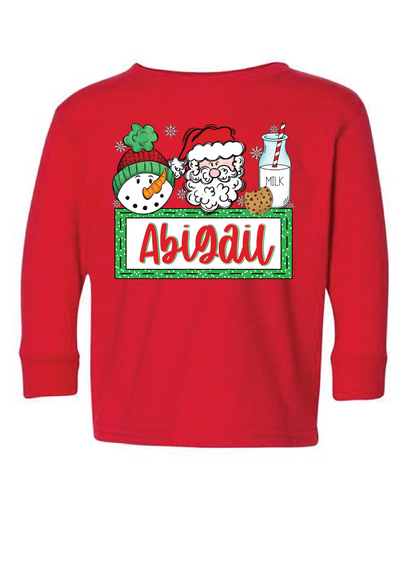 Christmas Cookies and Milk Name Drop Long Sleeve