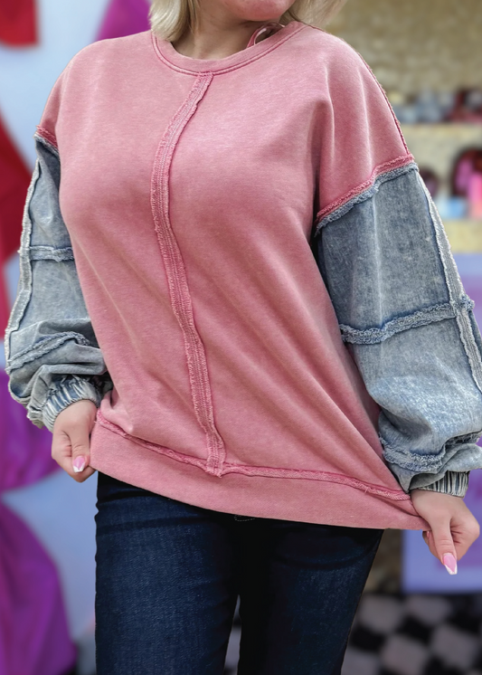 Oversized Denim Sleeve Top