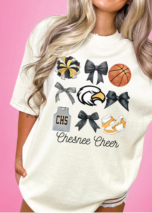 Chesnee Cheer Basketball Coquette Collage Tee