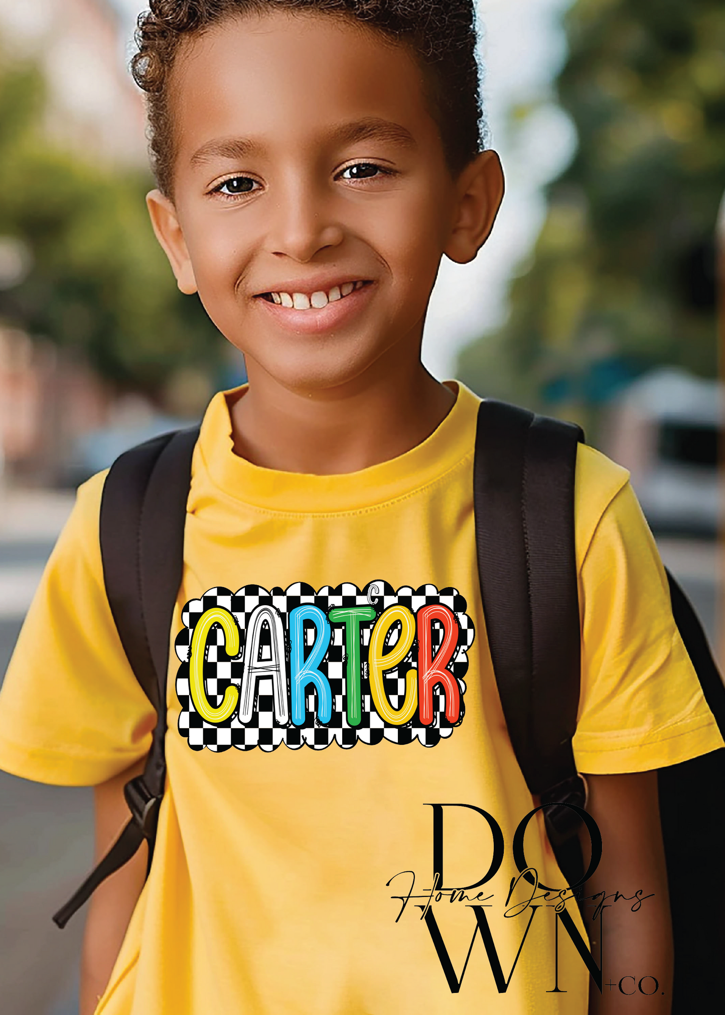 Checkered Doodle Name Tee- Boy