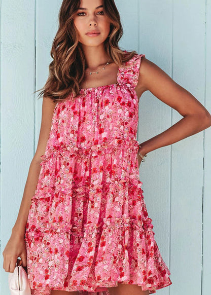 Spring Bloom Square Neck Ruffle Dress
