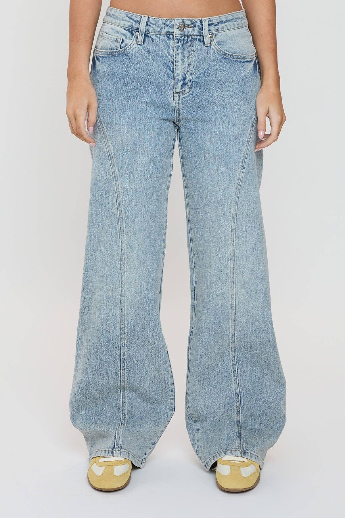 Luxe Bella Seam Detail Wide Leg Jeans-P073199