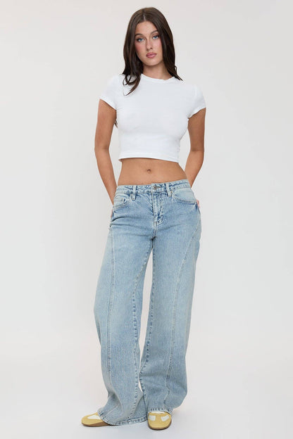Luxe Bella Seam Detail Wide Leg Jeans-P073199