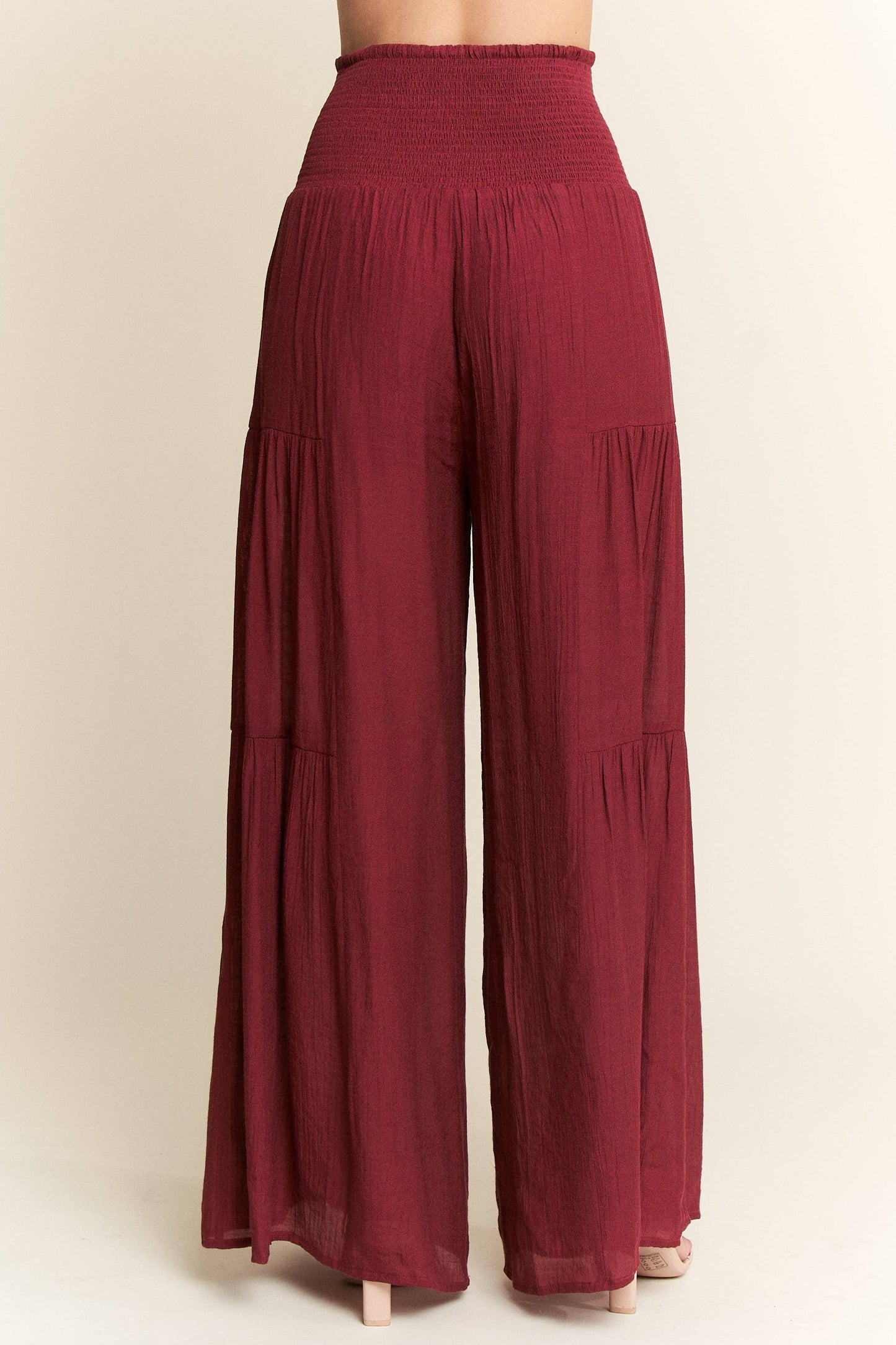 Crinkle Bow Front Smocked Waist Wide Leg Pants