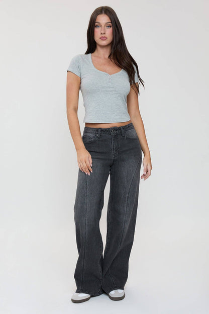 Luxe Bella Seam Detail Wide Leg Jeans-P073199