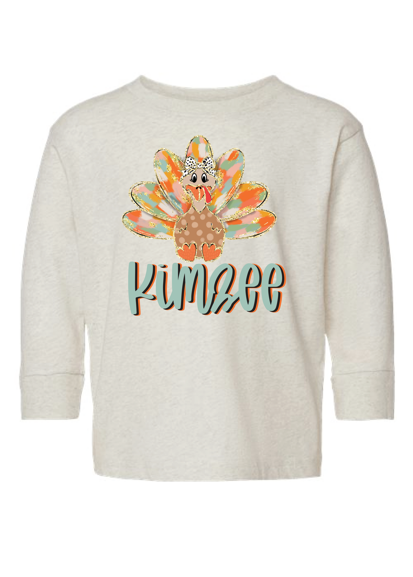 Girls Orange Watercolor Turkey Name Long Sleeve