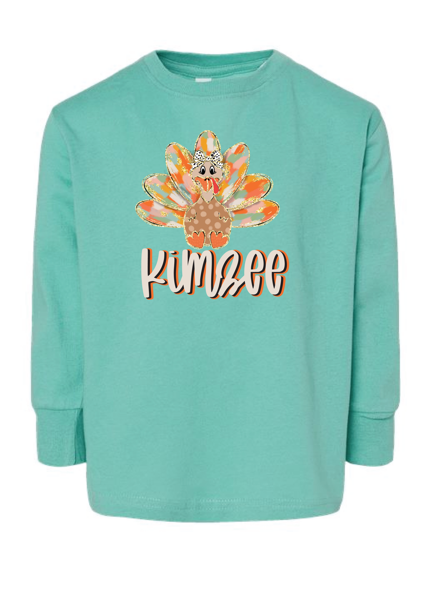 Girls Orange Watercolor Turkey Name Long Sleeve