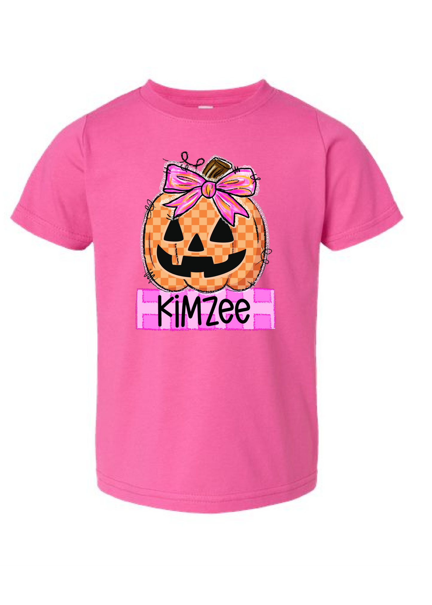 Girls Checkered Pumpkin Name Tee