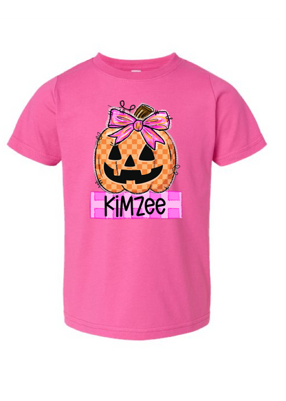 Girls Checkered Pumpkin Name Tee