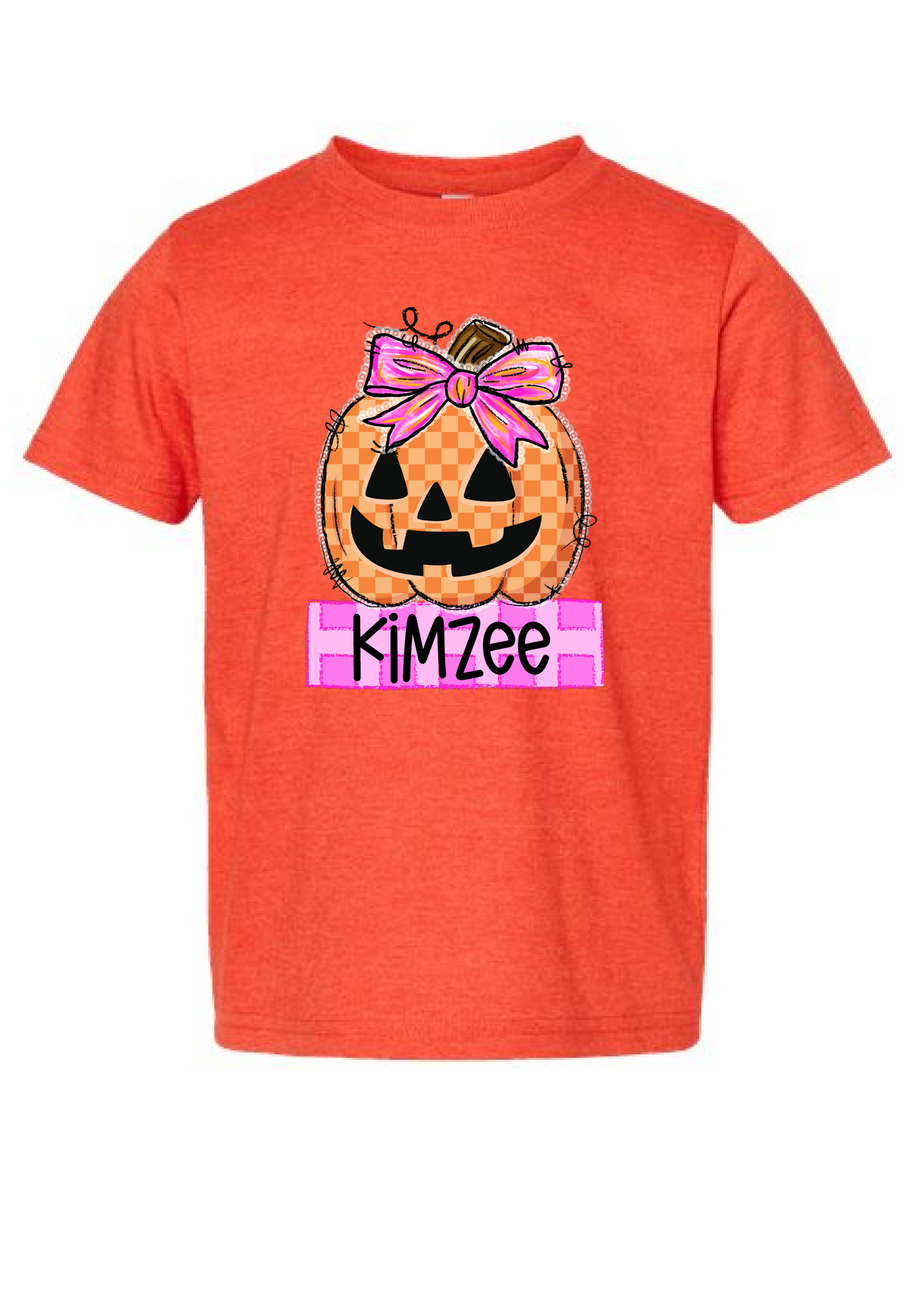 Girls Checkered Pumpkin Name Tee