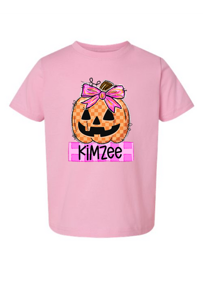 Girls Checkered Pumpkin Name Tee